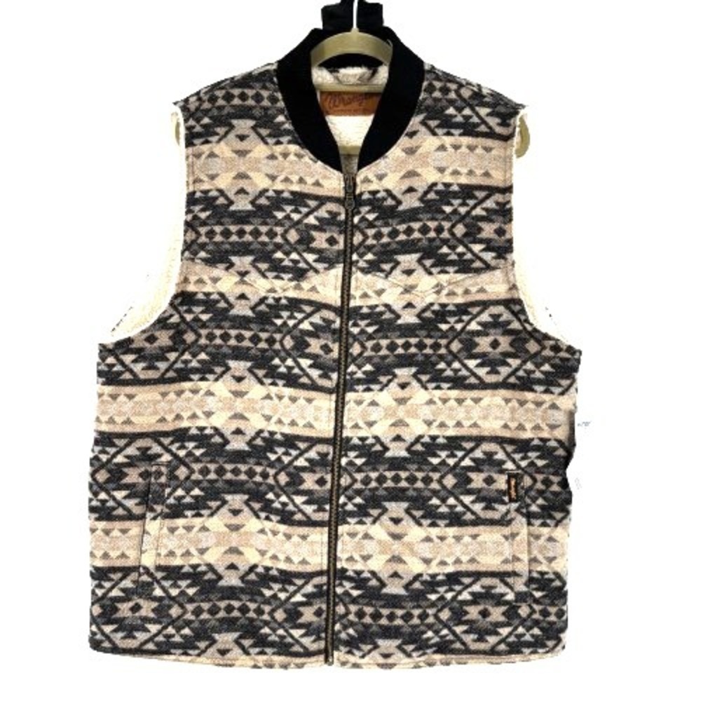 New Wrangler Mens Southwestern Sherpa Lined Zip Vest Medium Brown Cowboy Landman